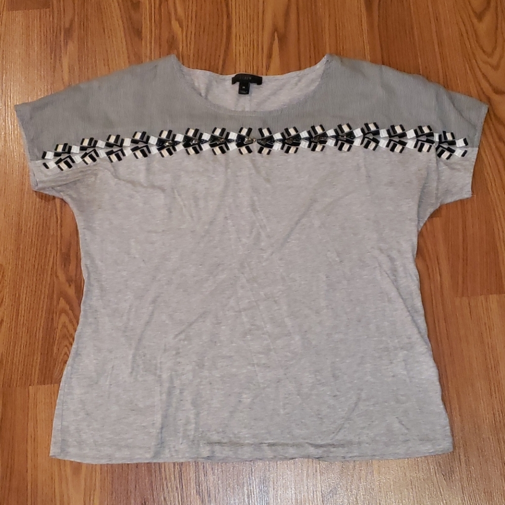 J. CREW Gray Color Block Embroidered T-Shirt